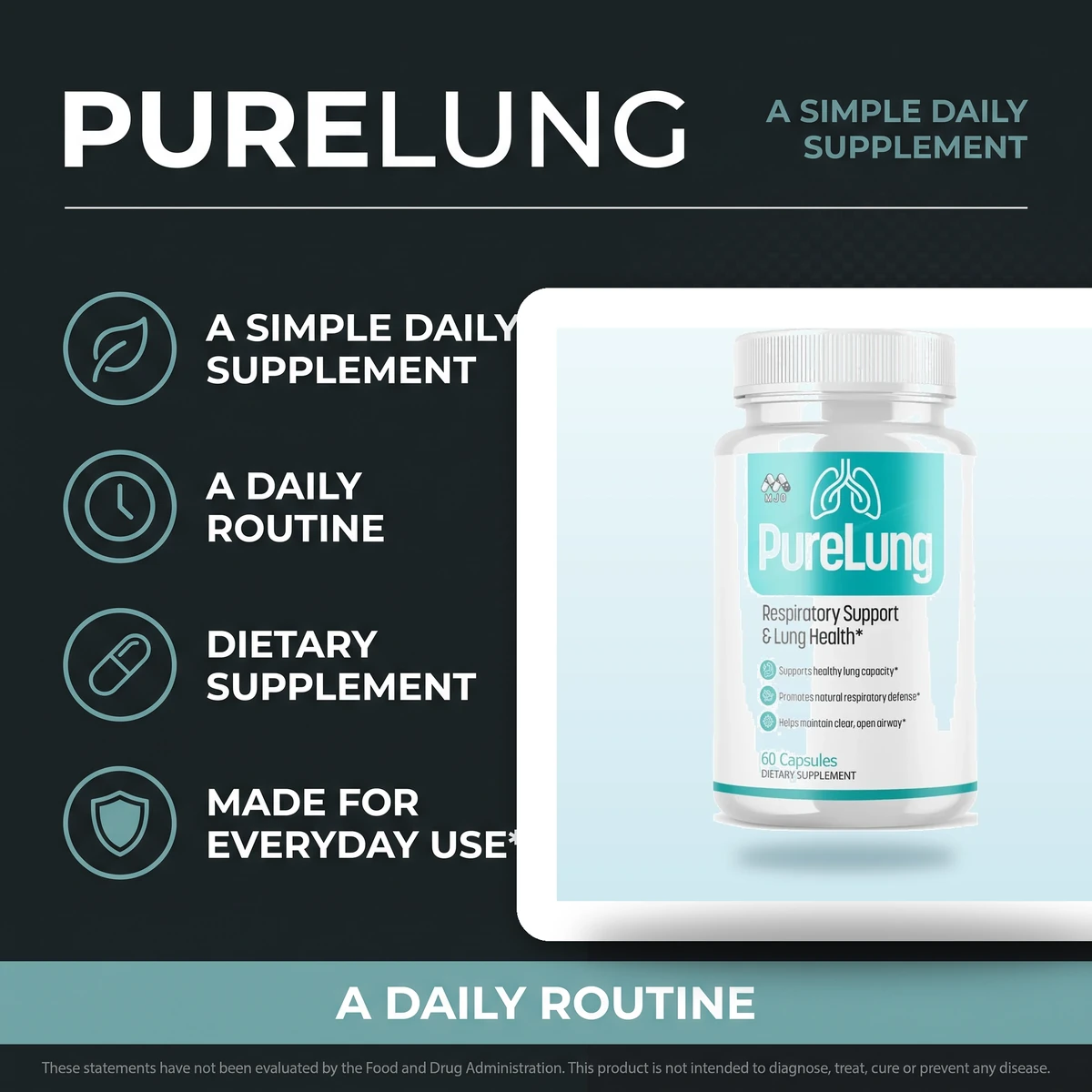 PureLung respiratory supplement presented as a simple daily dietary supplement for everyday use